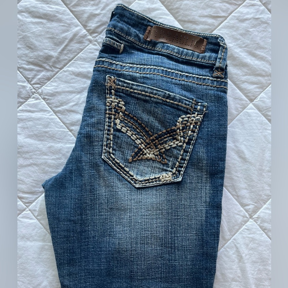 Hydraulic Stretch Vikki Jeans 9/10 Blue legging Jeans w design rips & threads